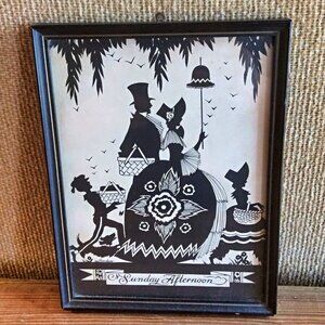 Framed Vintage Silhouette Art Print Sunday Afternoon Victorian Style Décor